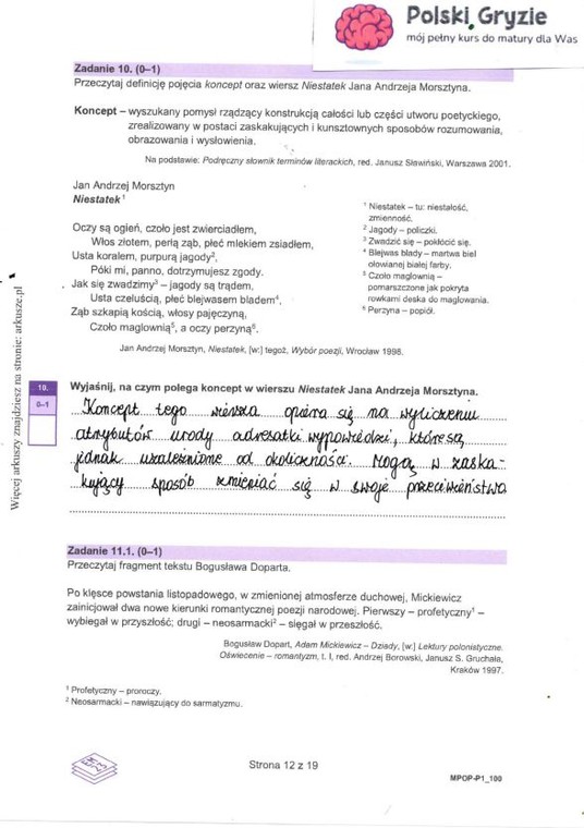 Matura 2024. Odpowiedzi z polskiego. TEST. Formuła 2023. Zadanie 10