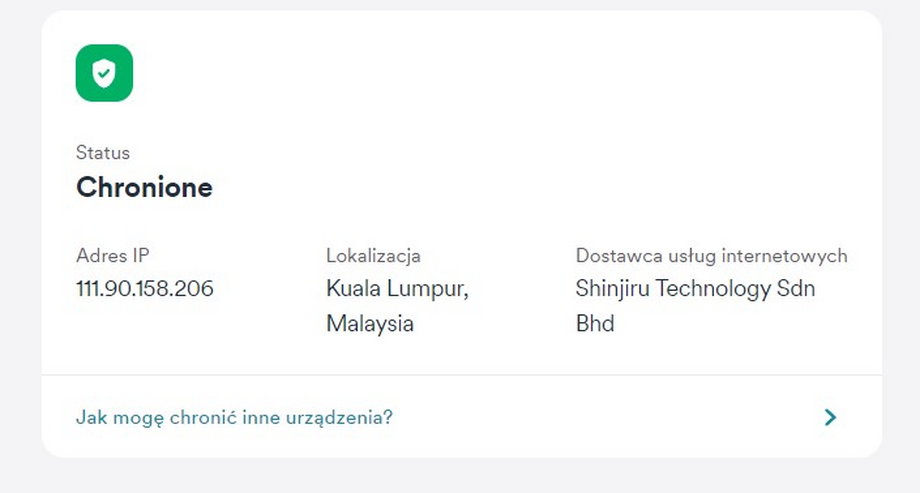 VPN ustawiony na Malezję. Witamy z Kuala Lumpur
