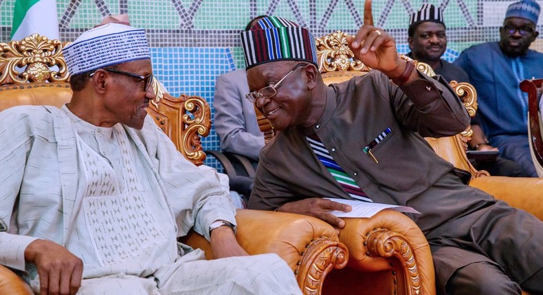 Benue State governor, Samuel Ortom, with President Muhammadu Buhari