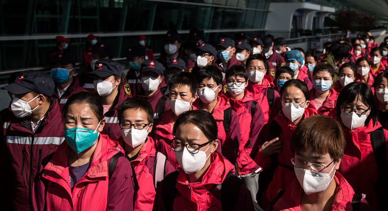 hubei wuhan medical workers staff protective masks coronavirus covid 19 march 17 2020 GettyImages 1207502928