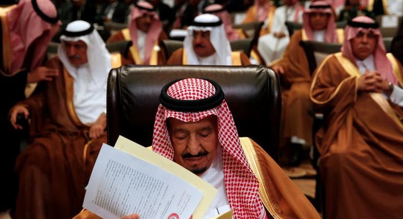 Saudi Arabia's King Salman bin Abdulaziz Al Saud attends the 28th Ordinary Summit of the Arab League at the Dead Sea, Jordan March 29, 2017. REUTERS/Mohammad Hamed