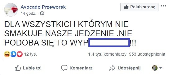 Wpis na profilu pizzerii Avocado Przeworsk