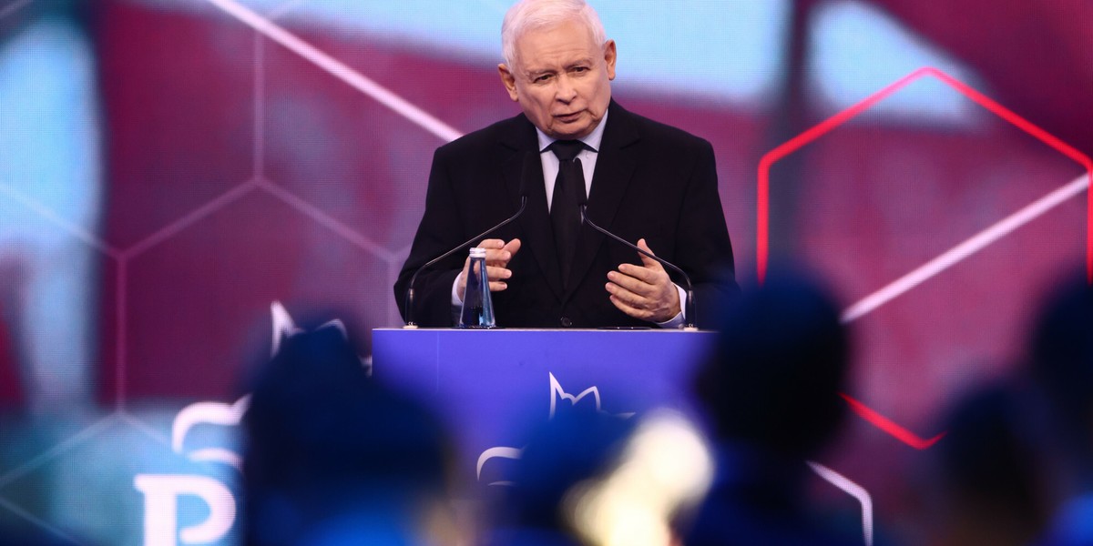 Jarosław Kaczyński, prezes PiS, podczas sobotniej konwencji PiS w Warszawie.