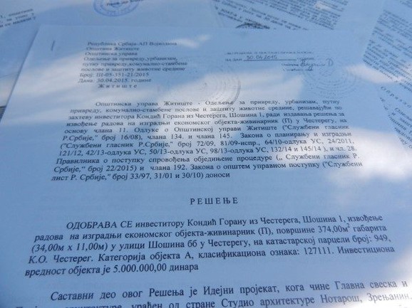 Kovačević je dobio rešenje od opštine kojim se odobrava izgradnja objekta koji je sada predet rasprave