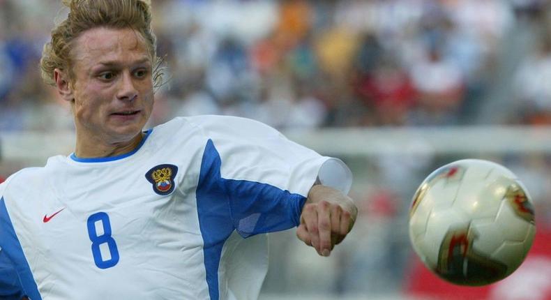 Valery Karpin playing for Russia against Tunisia in Kobe at 2002 World Cup in Kobe, Japan. He scored the second goal in a 2-0 victory Creator: -