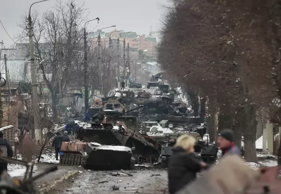 "Och, te korki pod Kijowem". Zdjęcie zniszczonych rosyjskich czołgów pokazuje siłę oporu