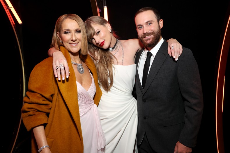 Dion, Swift, and Rene-Charles Angelil at the 66th Grammy Awards.Kevin Mazur/Getty Images for The Recording Academy