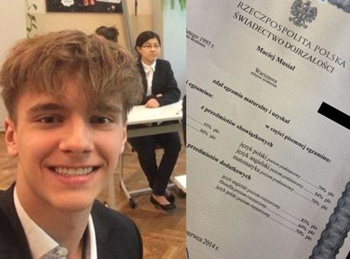 Musiał pokazał wyniki swojej matury. Jak mu poszło?