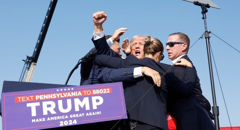 Donald Trump was whisked off stage after a shooting on Saturday at a rally in Pennsylvania.Anna Moneymaker/Getty Images