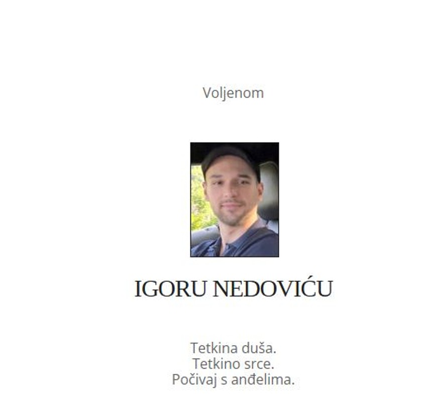 Čitulja za Igora Nedovića 