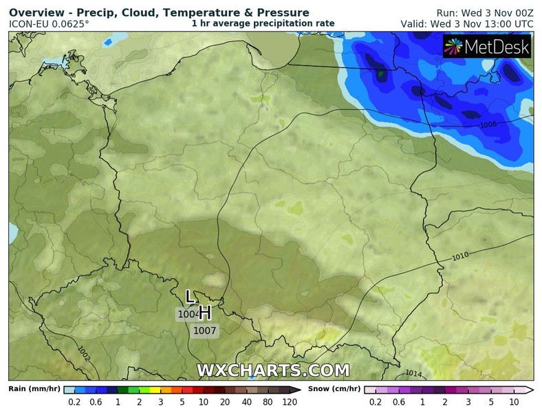 Deszcz popada dziś tylko na północnym wschodzie