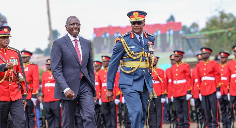 President William Ruto and Chief of Defence Francis Ogolla during Mashujaa celebrations on October 20, 2023