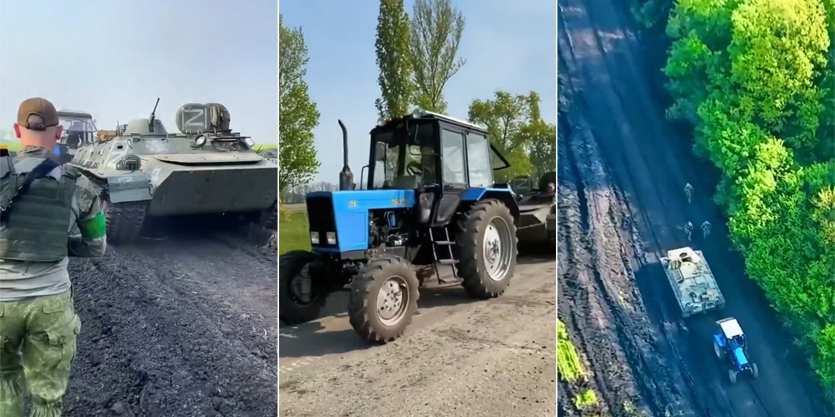 Ukraiński traktor znowu wygrał z rosyjskim czołgiem. Właściciel pomógł żołnierzom go odholować.