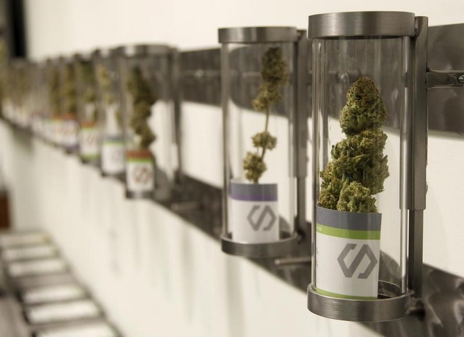 Displays at Shango Cannabis shop on first day of legal recreational-marijuana sales, beginning at midnight in Portland, Oregon.