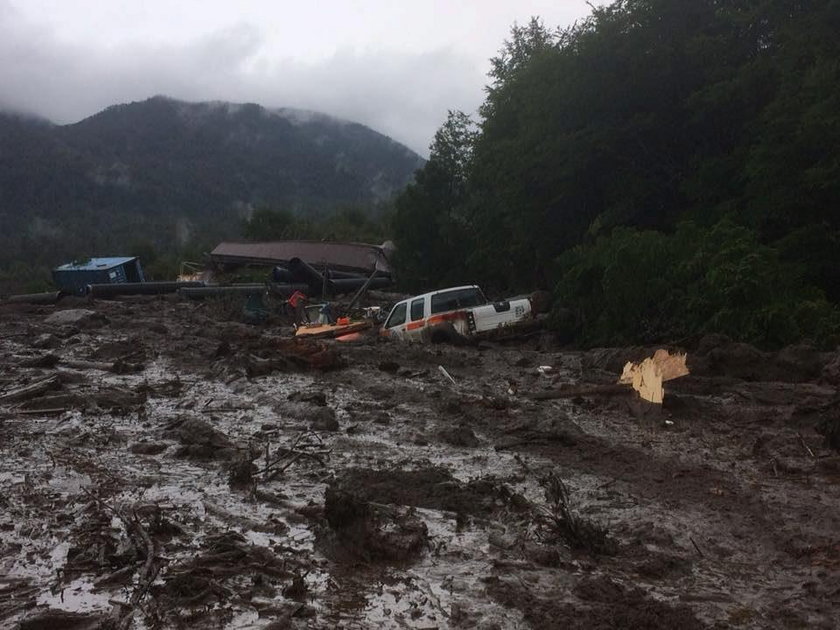 Damage done by a landslide is seen in Villa Santa Lucia