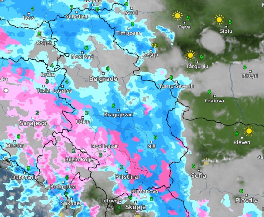 Kretanje padavina u petak u 6 časova
