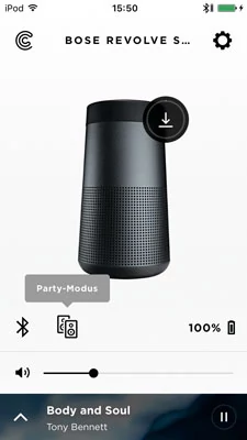 JBL Connect Z aplikacją JBL można połączyć wiele głośników Flip i przełączać pomiędzy trybem mono i stereo. Oprócz tego przycisk Play można skonfigurować do współpracy z asystentkami głosowymi Siri i Google Now oraz zaktualizować firmware.  Bose Connect Przez aplikację Bose użytkownik wybiera tryb łączenia w pary (mono albo stereo), aktualizuje firmware i na życzenie wyłącza irytujące powiadomienia głosowe. Nie zabrakło również wyłącznika z timerem i instrukcji obsługi.