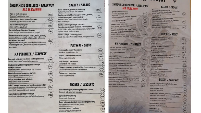Od lewej strony menu z 2021 r. i 2024 r.