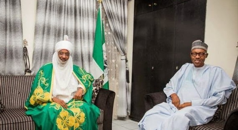 Emir of Kano, Sanusi Lamido Sanusi pays congratulatory visit to President-elect, Muhammadu Buhari on April 21, 2015. 