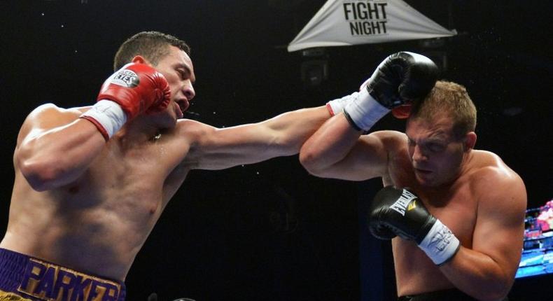 Joseph Parker of New Zealand punches Keith Thompson at Bethlehem Event Center on August 9, 2014 in Pennsylvania