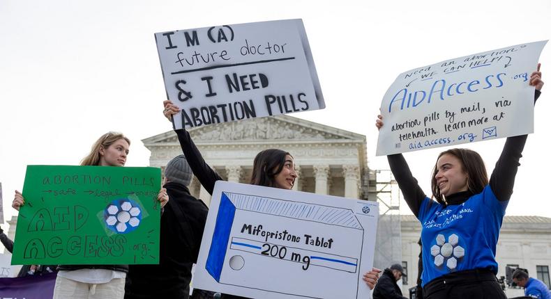 Abortion rights activists rally outside the Supreme Court in Washington, DC.Amanda Andrade-Rhoades/AP