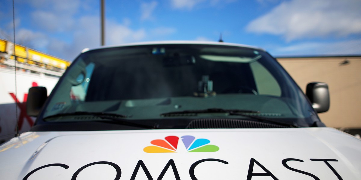 A technician's vehicle sits in the parking lot at a Comcast facility in Lawrence, Massachusetts, U.S. January 25, 2017.