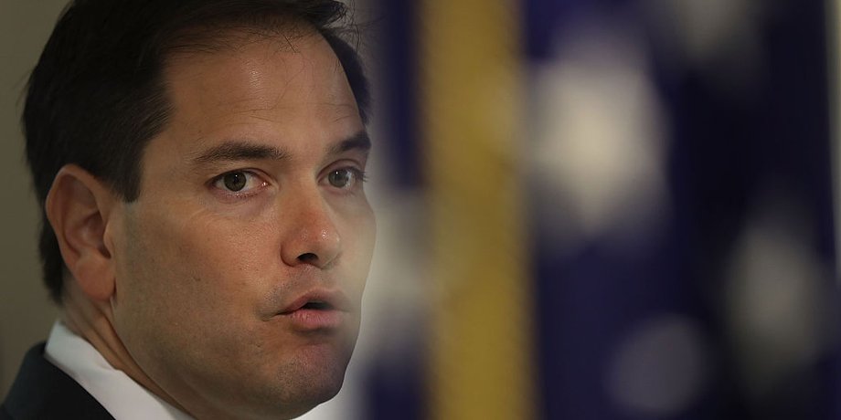 Florida Sen. Marco Rubio speaks to the media.