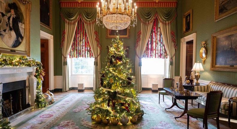 Christmas decorations in the Green Room of the White House.JIM WATSON/AFP via Getty Images