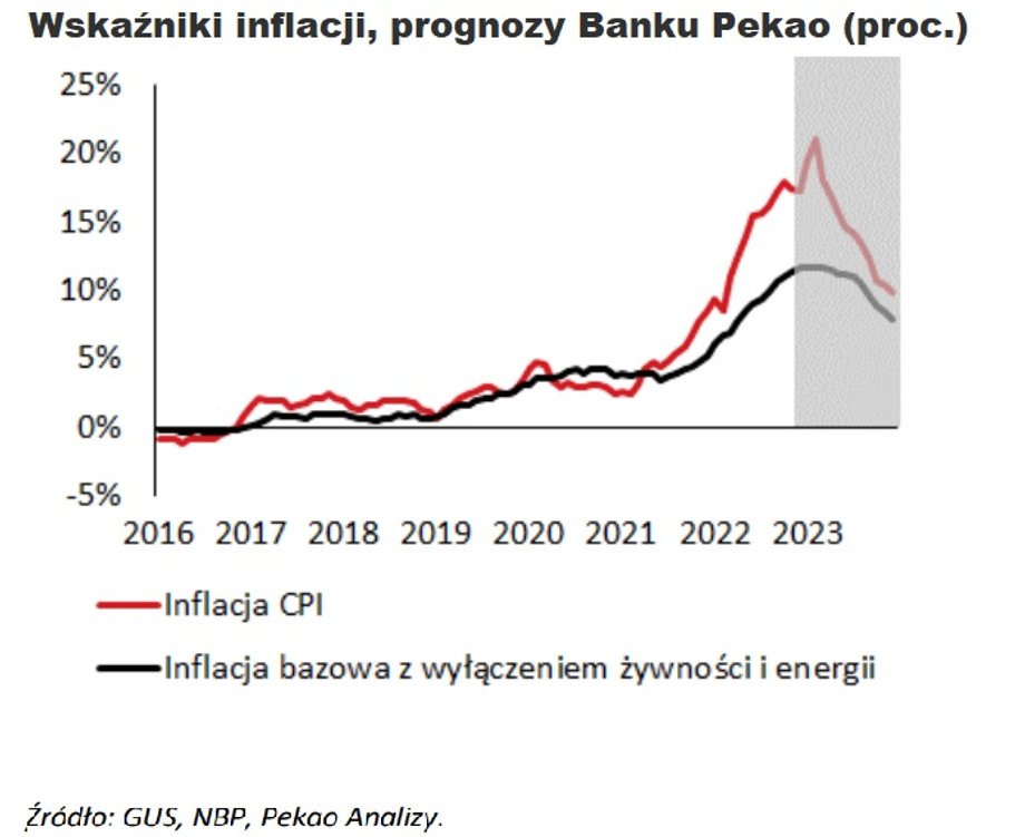 Ekonomiści Banku Pekao zakładają średnioroczną inflację w przyszłym roku w wysokości 14,5 proc., czyli podobnie jak w 2022 r. W listopadzie i grudniu 2023 r. wskaźnik CPI może obniżyć się w okolice 10 proc.