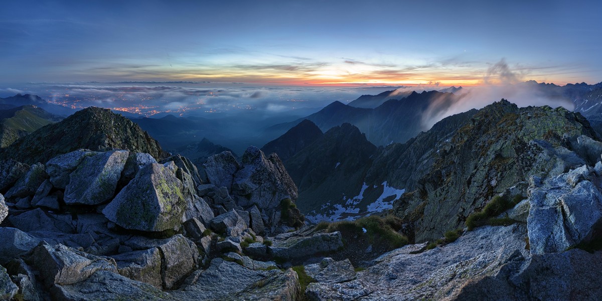 Nocny widok na Tatry ze Świnicy