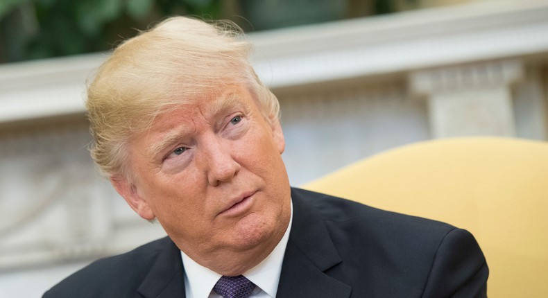 President Donald Trump (R) during a meeting with Prime Minister Justin Trudeau of Canada.