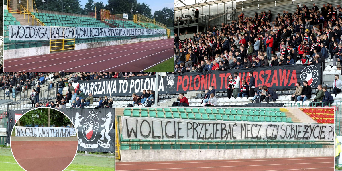 Skandaliczne transparenty na stadionie Legionovii przed meczem z Polonią. 