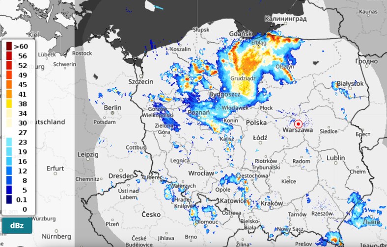 Radar meteorologiczny z godziny 14:30