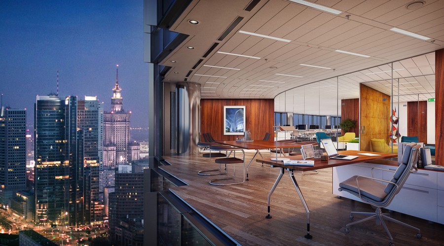 Oprócz wieżowca Mennica Legacy Tower, w budowie i w planach są m.in. takie projekty, jak najwyższy budynek w Polsce – Varso Tower (HB Reavis), The Warsaw Hub (Ghelamco). Proximo II, Generation Park, EC Powiśle i Business Garden II (Vastint). Jak wynika z danych firmy Jones Lang LaSalle (JLL), obecnie miesięczne czynsze w centrum kształtują się na poziomie od 20,5 do 23,5 euro za m2, a poza nim wahają się w przedziale 11-17 euro za m2. Specjaliści  podkreślają, że stawki czynszu za wynajem powierzchni biurowej wciąż są znacznie niższe niż w zachodniej Europie.  Na zdjęciu: Mennica Legacy Tower - wizualizacja wnętrza.