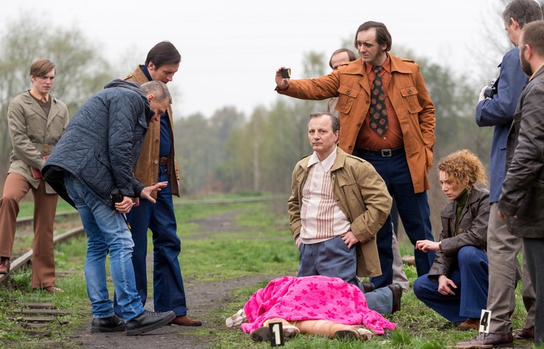 Dariusz Niebudek, Maciej Pieprzyca , Katia Paliwoda i Mirosław Haniszewski na planie 'Jestem mordercą'