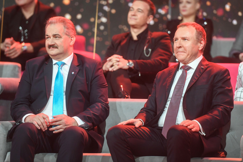 Burmistrz miasta Zakopane i prezes TVP podczas konferencji prasowej w związku z "Sylwestrem Marzeń" w 2019 r. 