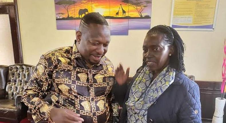 Mombasa gubernatorial candidate Mike Sonko with Azimio La Umoja presidential running mate Martha Karua