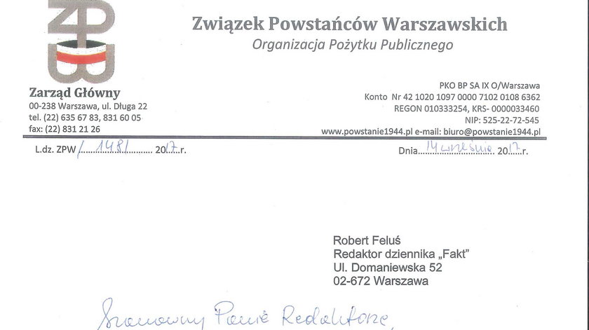 Powstańcy Warszawscy dziękują Faktowi