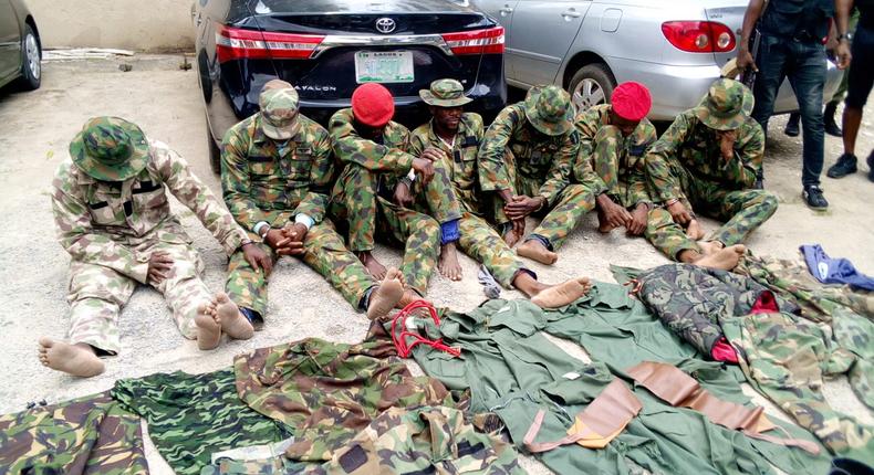 The soldiers, according to the police, have been involved in a series of kidnapping in Edo. (Image of nabbed dismissed military personnel used for illustrative purpose) [Premium Times]