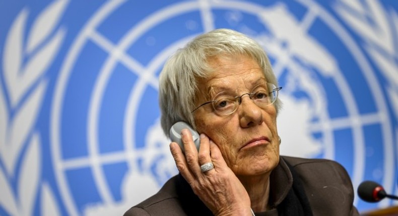 Prosecutor Carla del Ponte, pictured in 2015, quit a UN commission probing war crimes in Syria in protest at the lack of followup action from the UN Security Council to a dozen reports