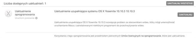 Uaktualnienie uzupełniające dla OS X 10.10.3 można pobrać w Mac App Store