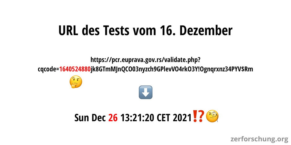 Adres do testu, którego wynik miał być znany 16 grudnia. Znaczniki czasowe systemu Unix pokazują jednak, że został wprowadzony do bazy 26 grudnia