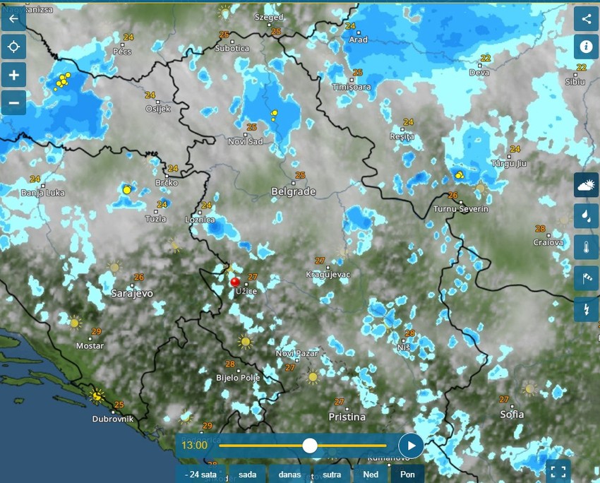 Radar za ponedeljak za 13 sati