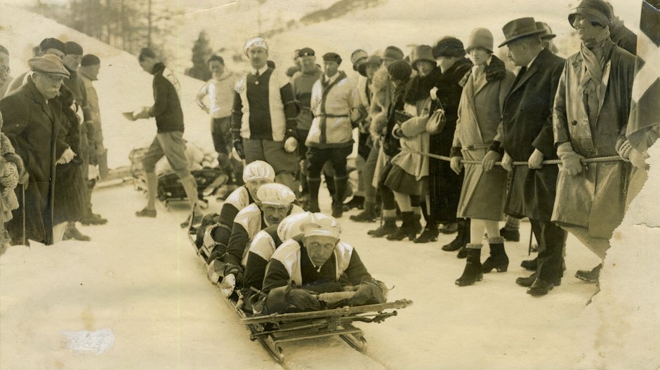 Polski bobslej na starcie zimowej olimpiady w St. Moritz 1928 r