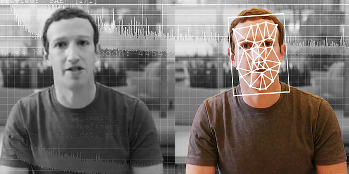 Porównanie oryginalnego i deepfake'owego wideo CEO Facebooka Marka Zuckerberga.