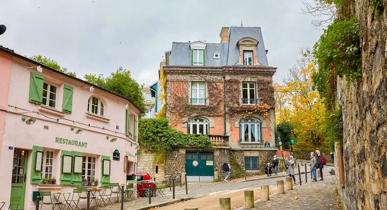 Montmartre is filled with cobblestone streets leading to the highest point in Paris.Robbie Lee for Insider