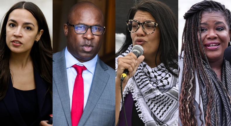 From left: Reps. Alexandria Ocasio-Cortez, Jamaal Bowman, Rashida Tlaib, and Cori Bush.Anna Moneymaker/Getty Images; Tom Williams/CQ-Roll Call via Getty Images; Celal Gunes/Anadolu via Getty Images; Paul Morigi/Getty Images for Just Majority