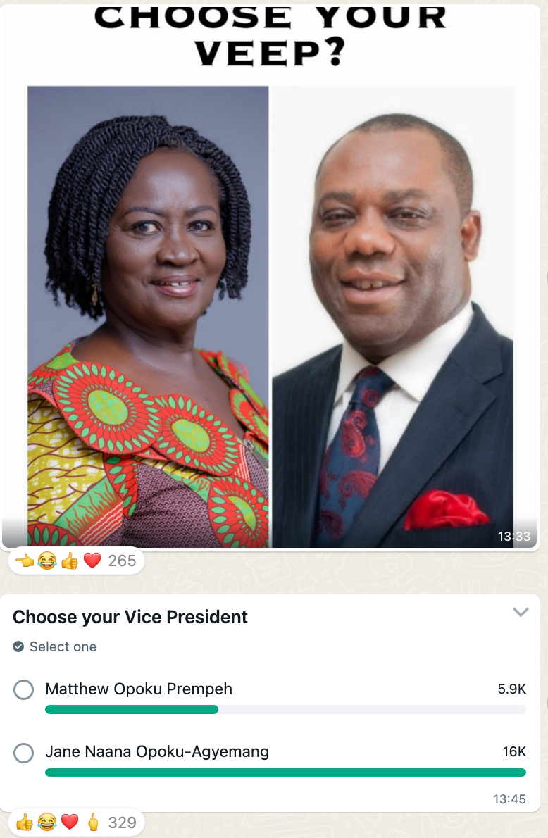 Ghanaians prefer Jane Naana as vice president over Napo in Pulse Ghana polls