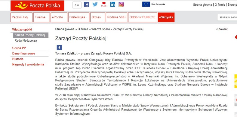 Strona Poczty Polskiej