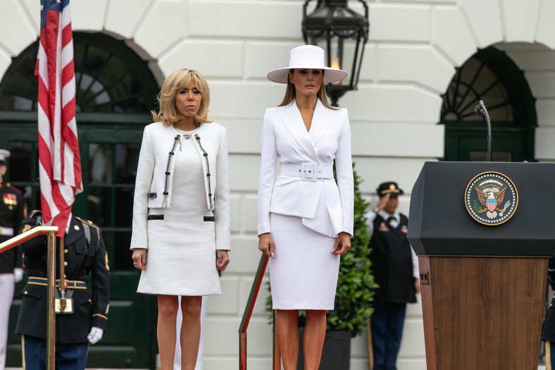 Melania Trump i Brigitte Macron podczas spotkania w Białym Domu